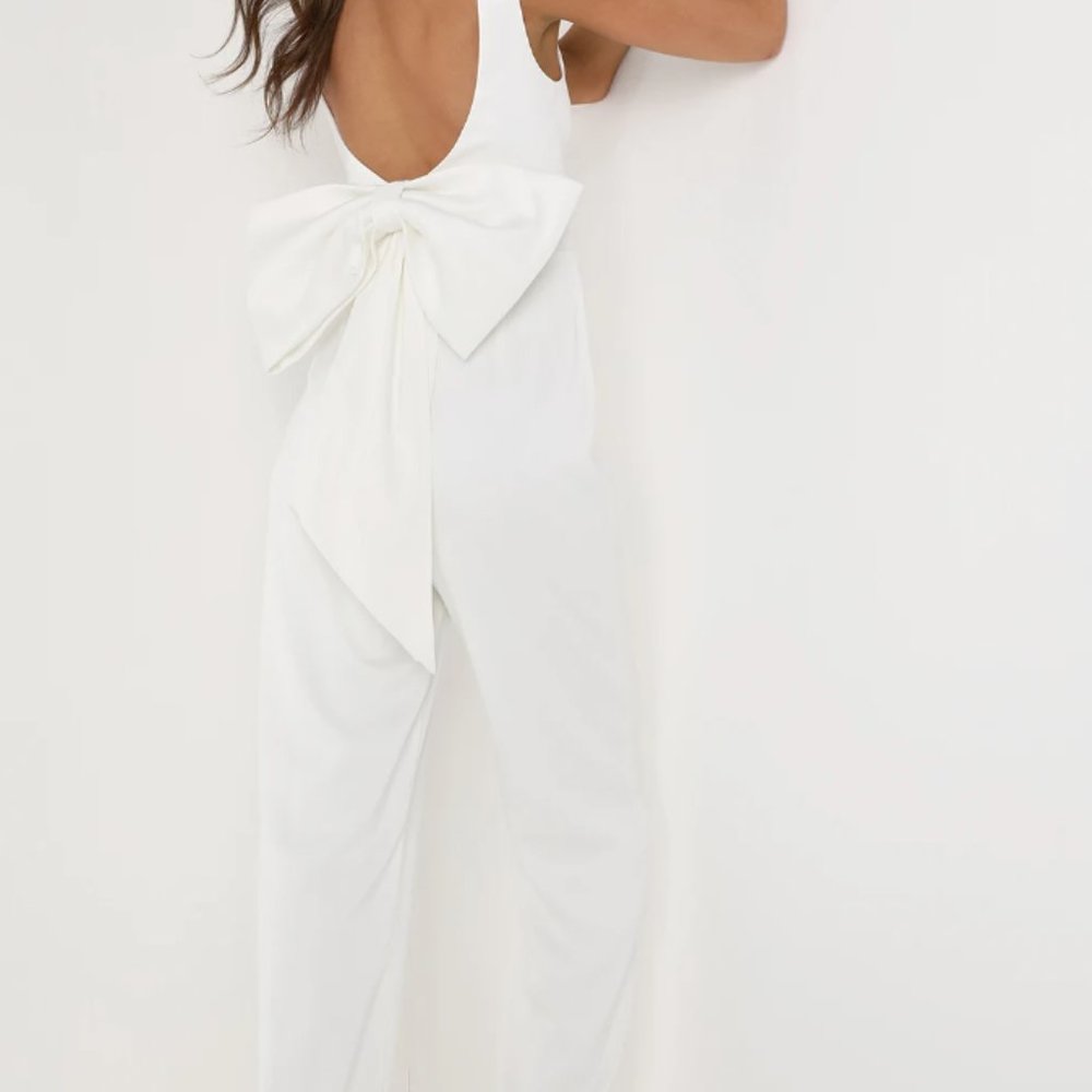 Angelic Aesthetic Ivory Satin Bow Back Sleeveless Jumpsuit